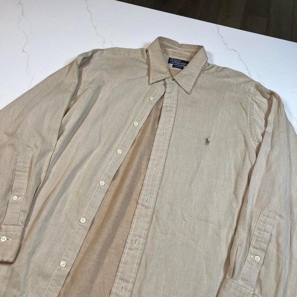 Polo Ralph Lauren Andrew Tan Corduroy Button Down Shirt Mens 17 32/33 Vintage